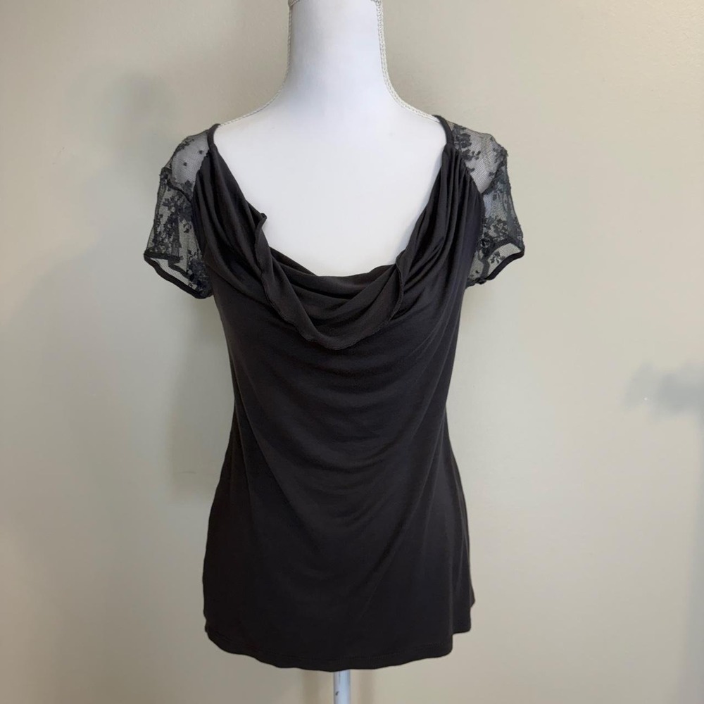 Express Cowl Neck Blouse Floral Lace Back Womens XS Whimsigoth Dark Feminine